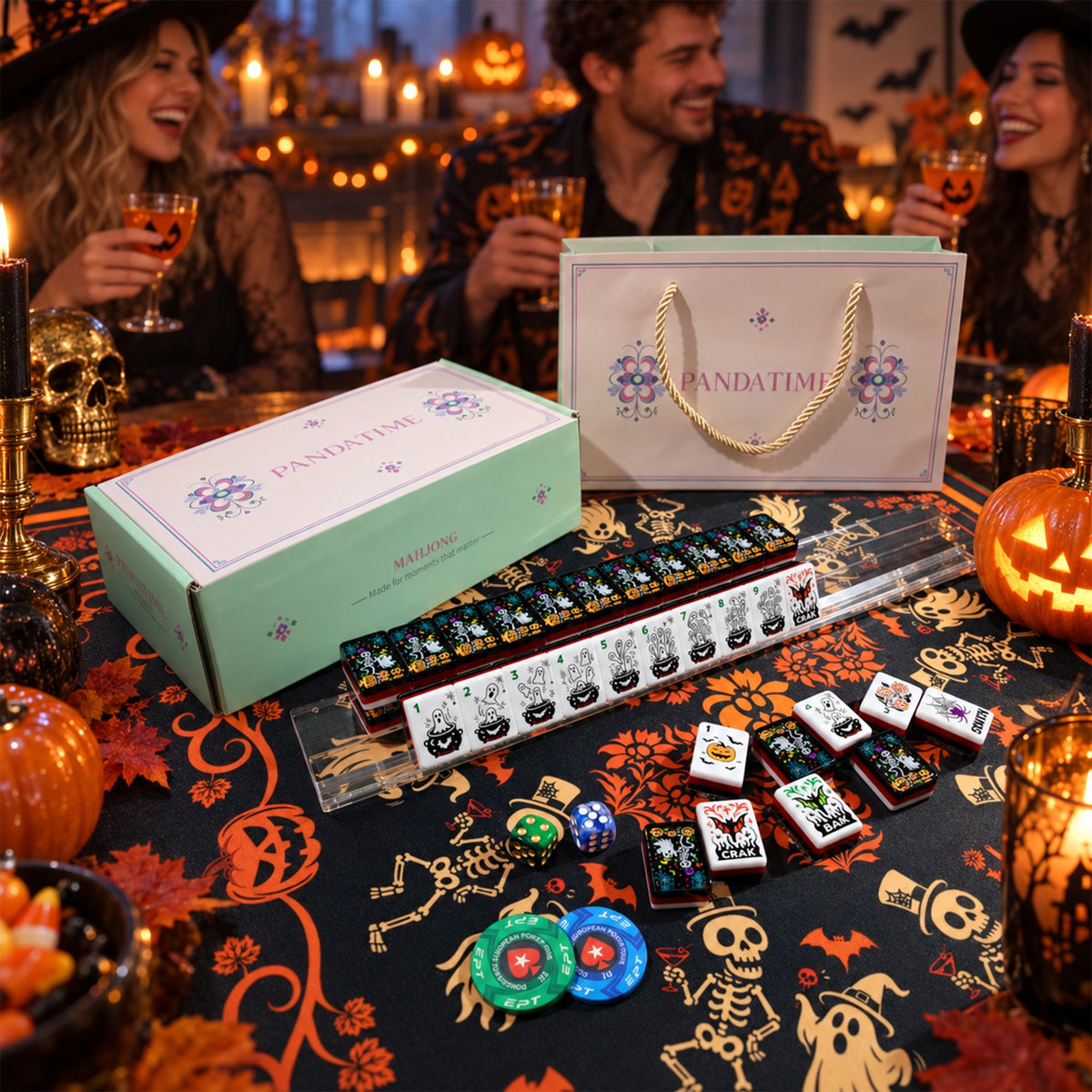 Halloween American Mahjong Set – Engraved Acrylic Tiles with Gift Box