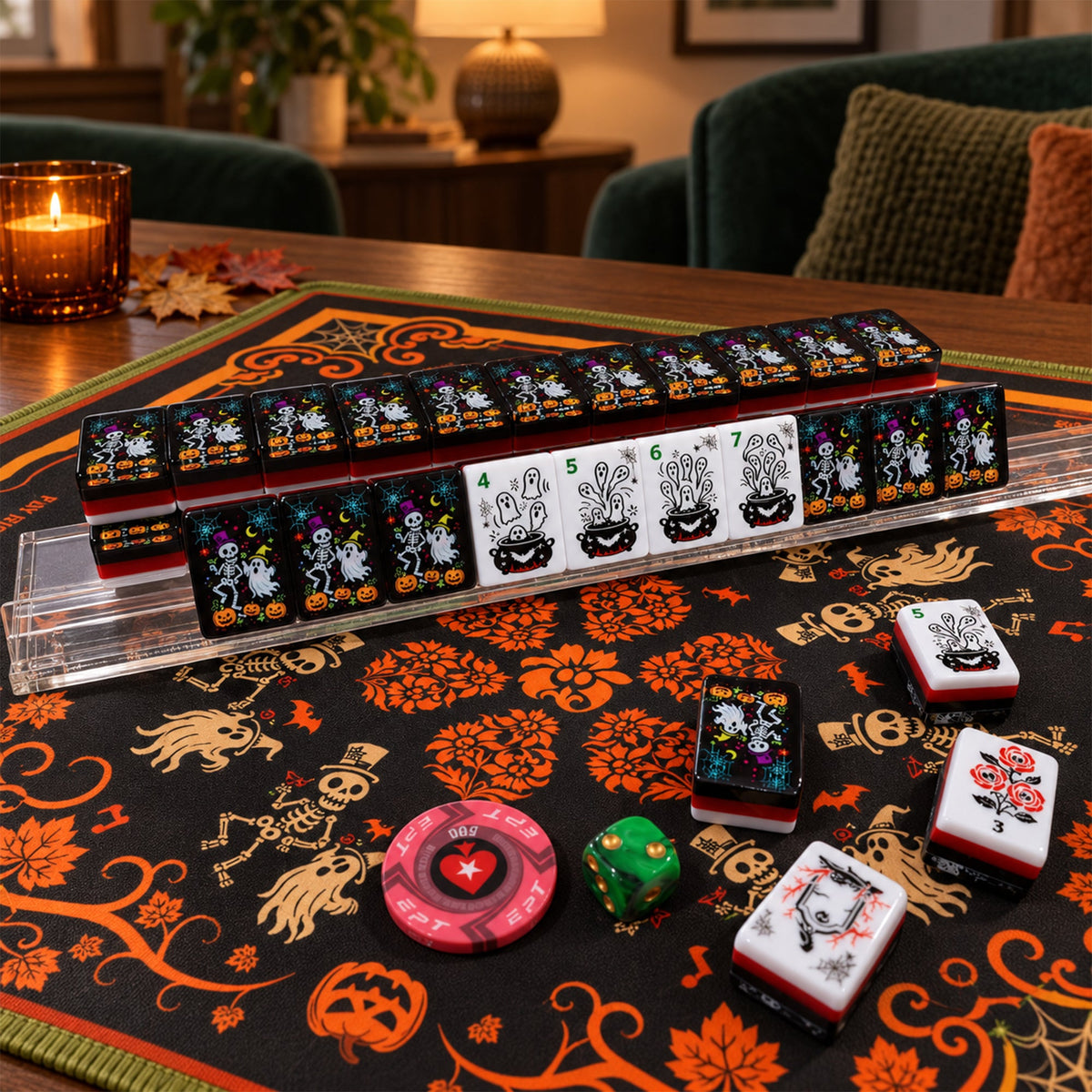 Halloween American Mahjong Set – Engraved Acrylic Tiles with Gift Box