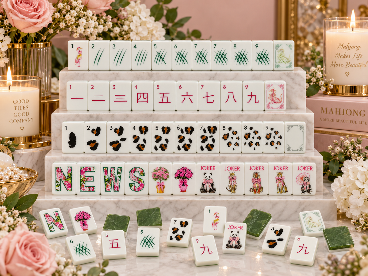 Floral Garden American Mahjong Set with Green Backs – Elegant Flowers, Panda & Animal Joker Tiles