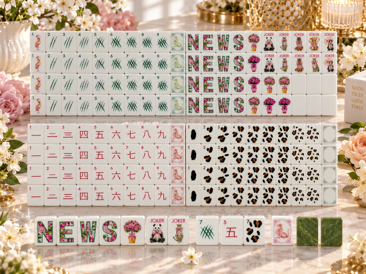 Floral Garden American Mahjong Set with Green Backs – Elegant Flowers, Panda & Animal Joker Tiles