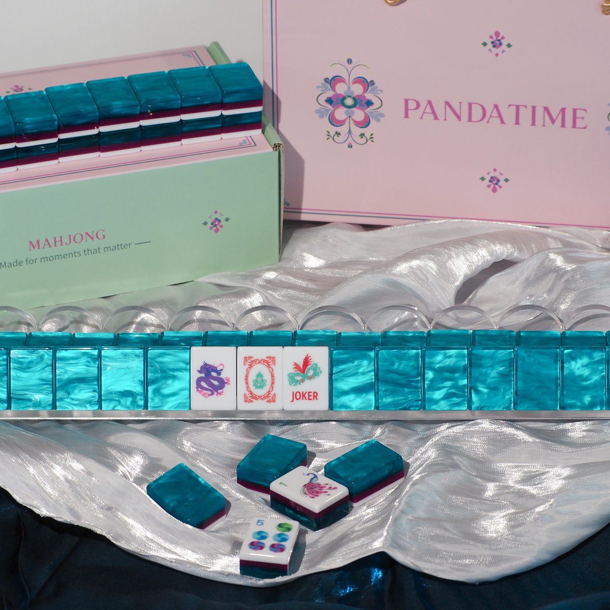 PANDATIME Jade Bloom Mahjong Set - Sapphire Blue