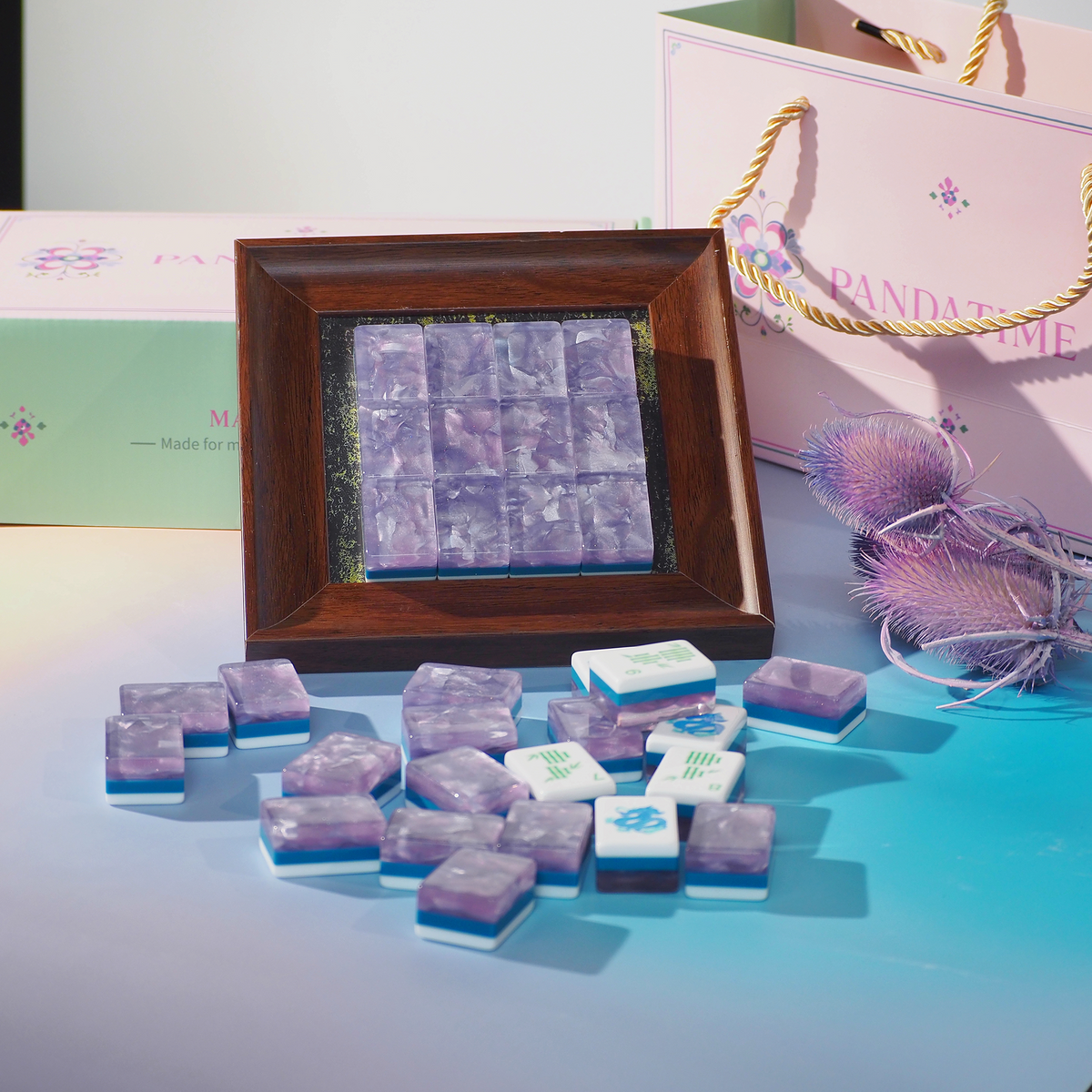 PANDATIME Jade Bloom Mahjong Set - Lavender Cloud