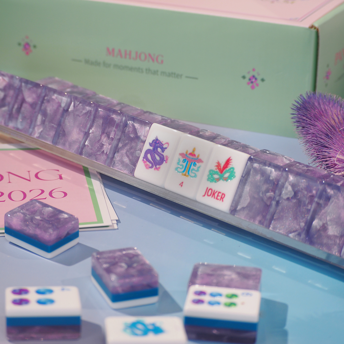 PANDATIME Jade Bloom Mahjong Set - Lavender Cloud