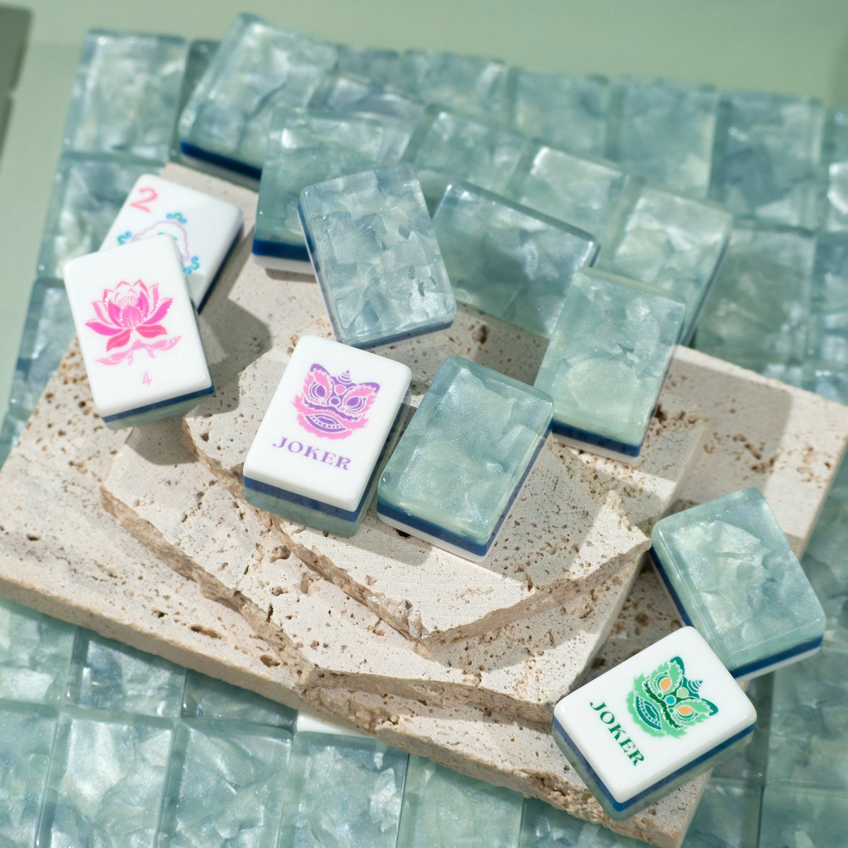 PANDATIME Garden Party Mahjong Set - Moonstone Pearl