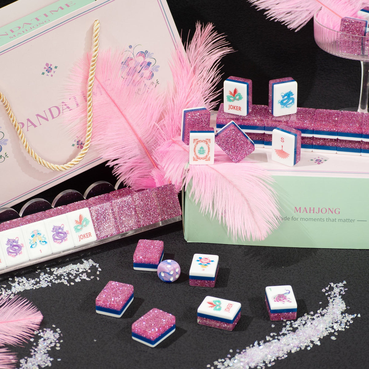 PANDATIME Jade Bloom Mahjong Set - Pink Stardust