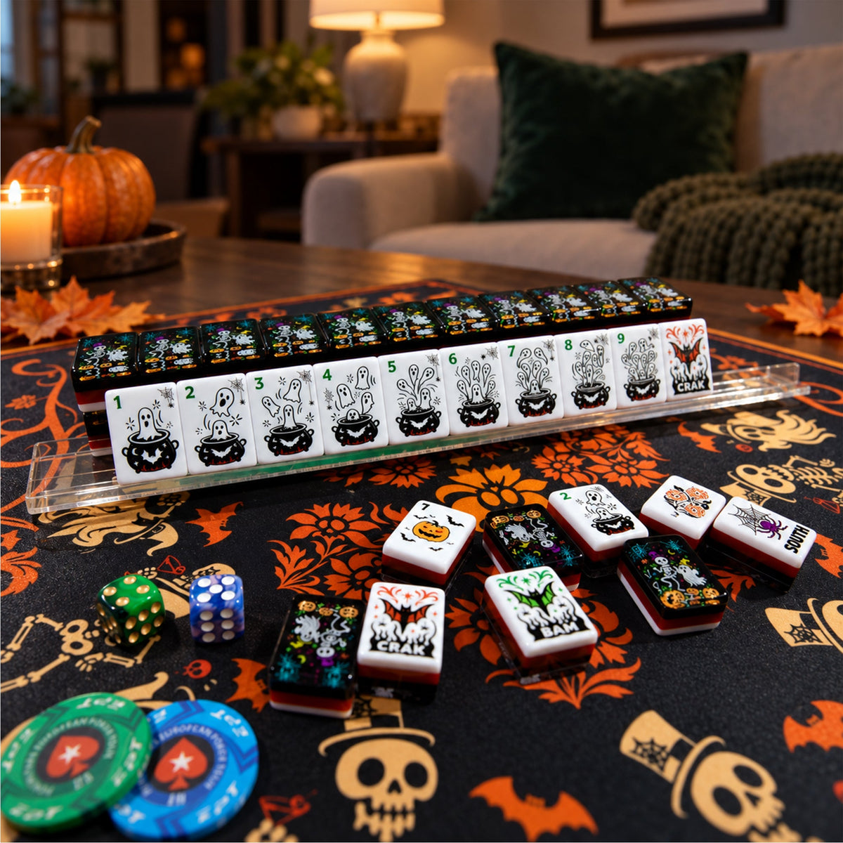 Halloween American Mahjong Set – Engraved Acrylic Tiles with Gift Box