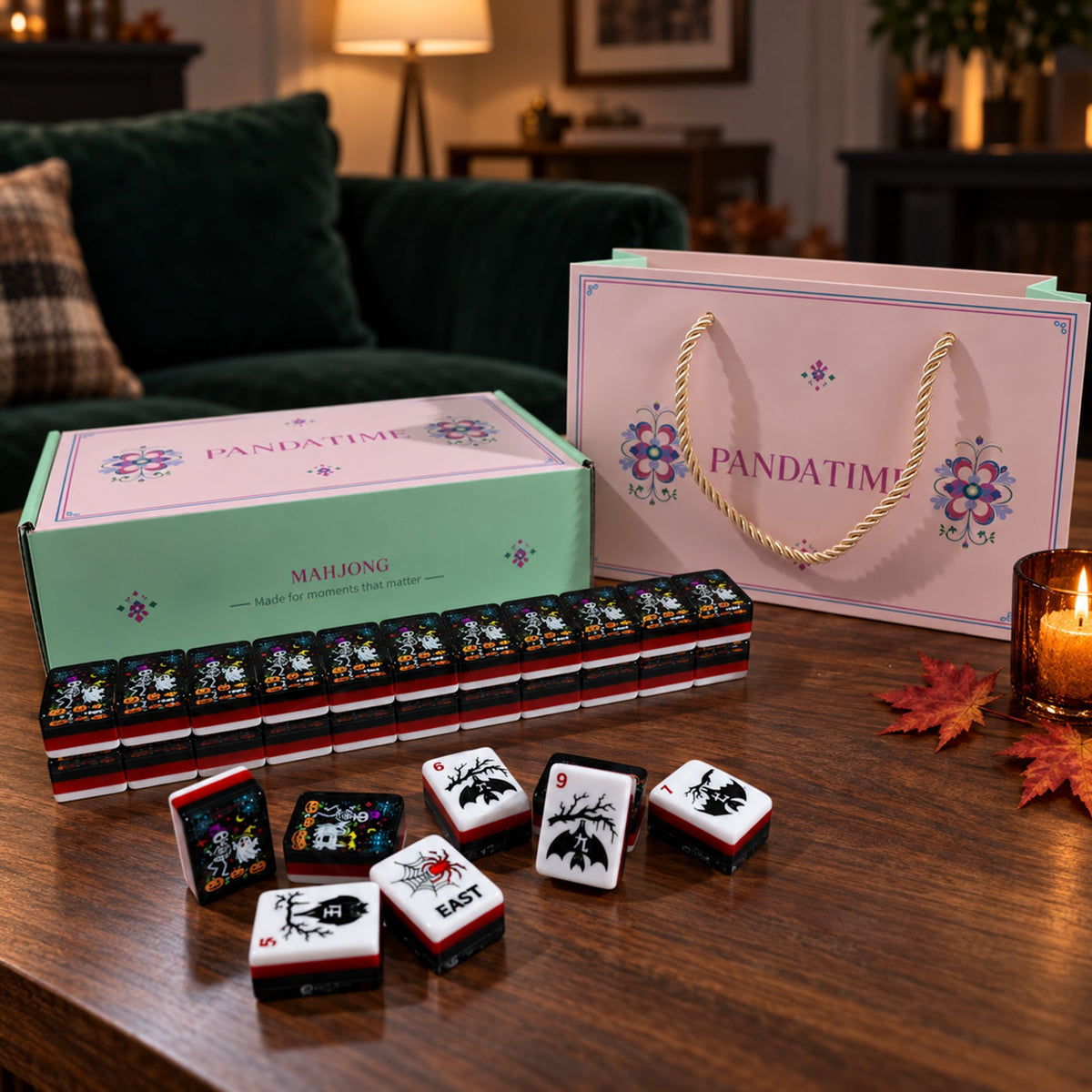 Halloween American Mahjong Set – Engraved Acrylic Tiles with Gift Box