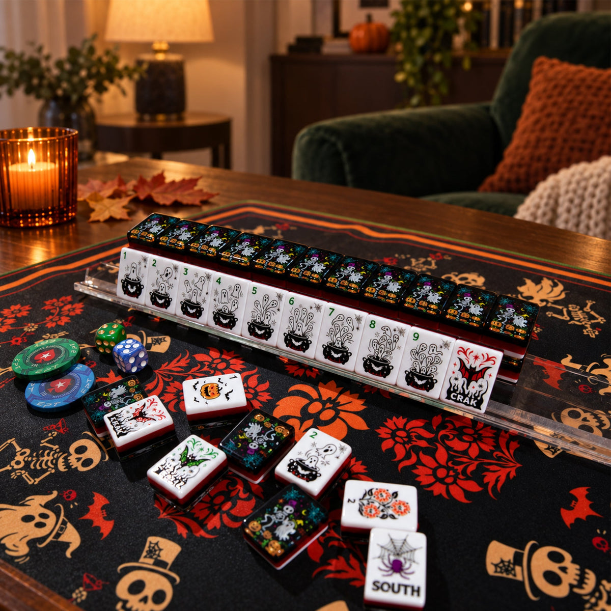 Halloween American Mahjong Set – Engraved Acrylic Tiles with Gift Box