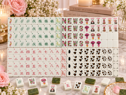Floral Garden American Mahjong Set with Green Backs – Elegant Flowers, Panda & Animal Joker Tiles