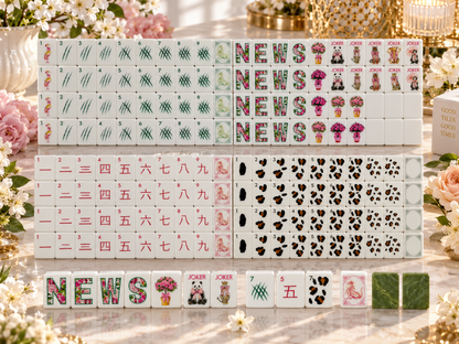 Floral Garden American Mahjong Set with Green Backs – Elegant Flowers, Panda & Animal Joker Tiles