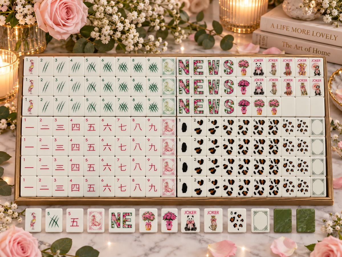 Floral Garden American Mahjong Set with Green Backs – Elegant Flowers, Panda & Animal Joker Tiles