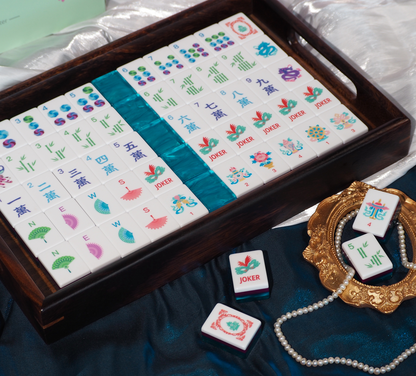 PANDATIME Jade Bloom Mahjong Set - Sapphire Blue