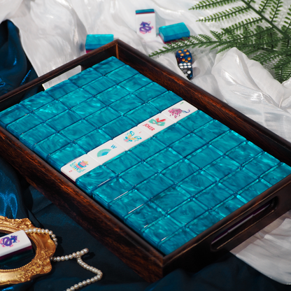 PANDATIME Jade Bloom Mahjong Set - Sapphire Blue