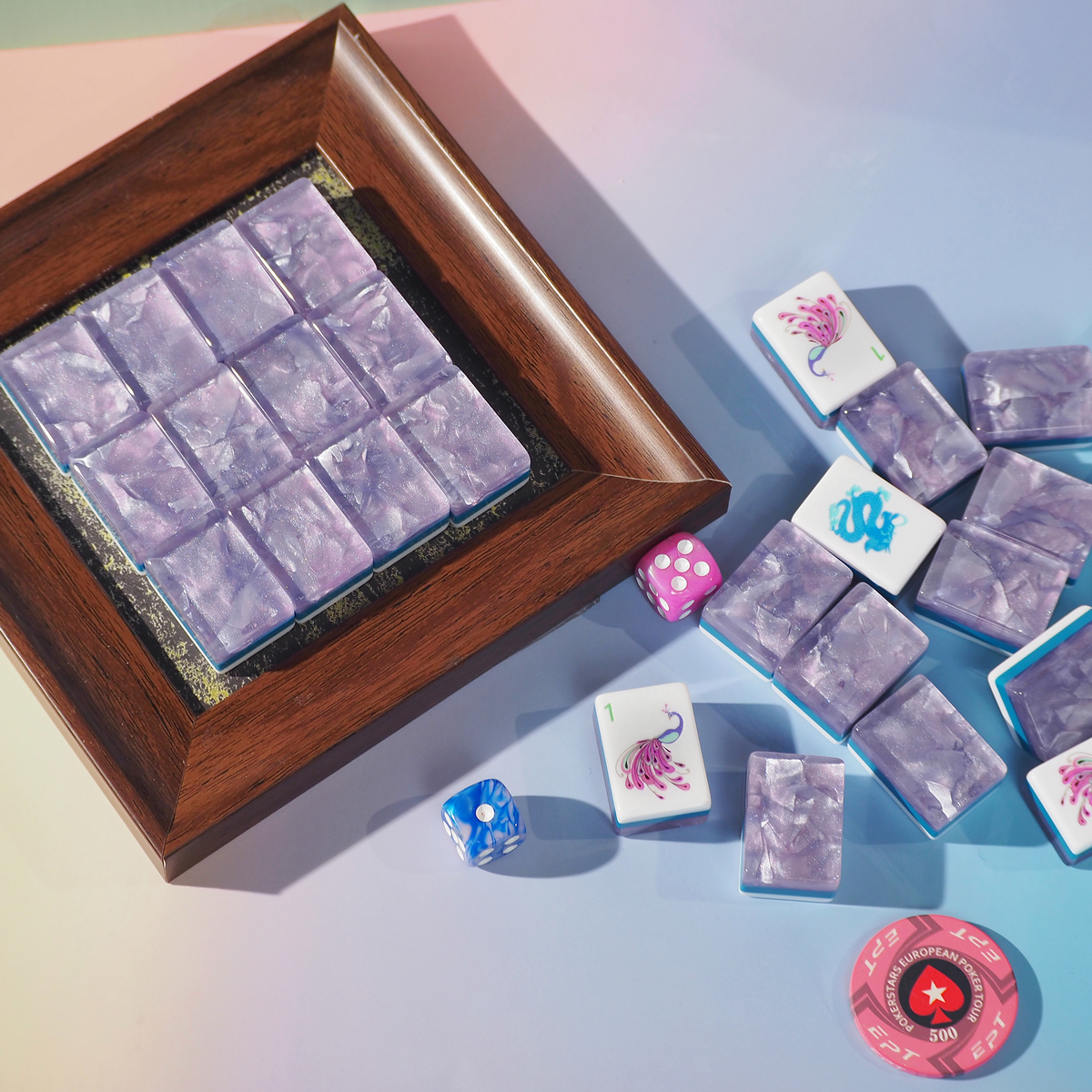 PANDATIME Jade Bloom Mahjong Set - Lavender Cloud