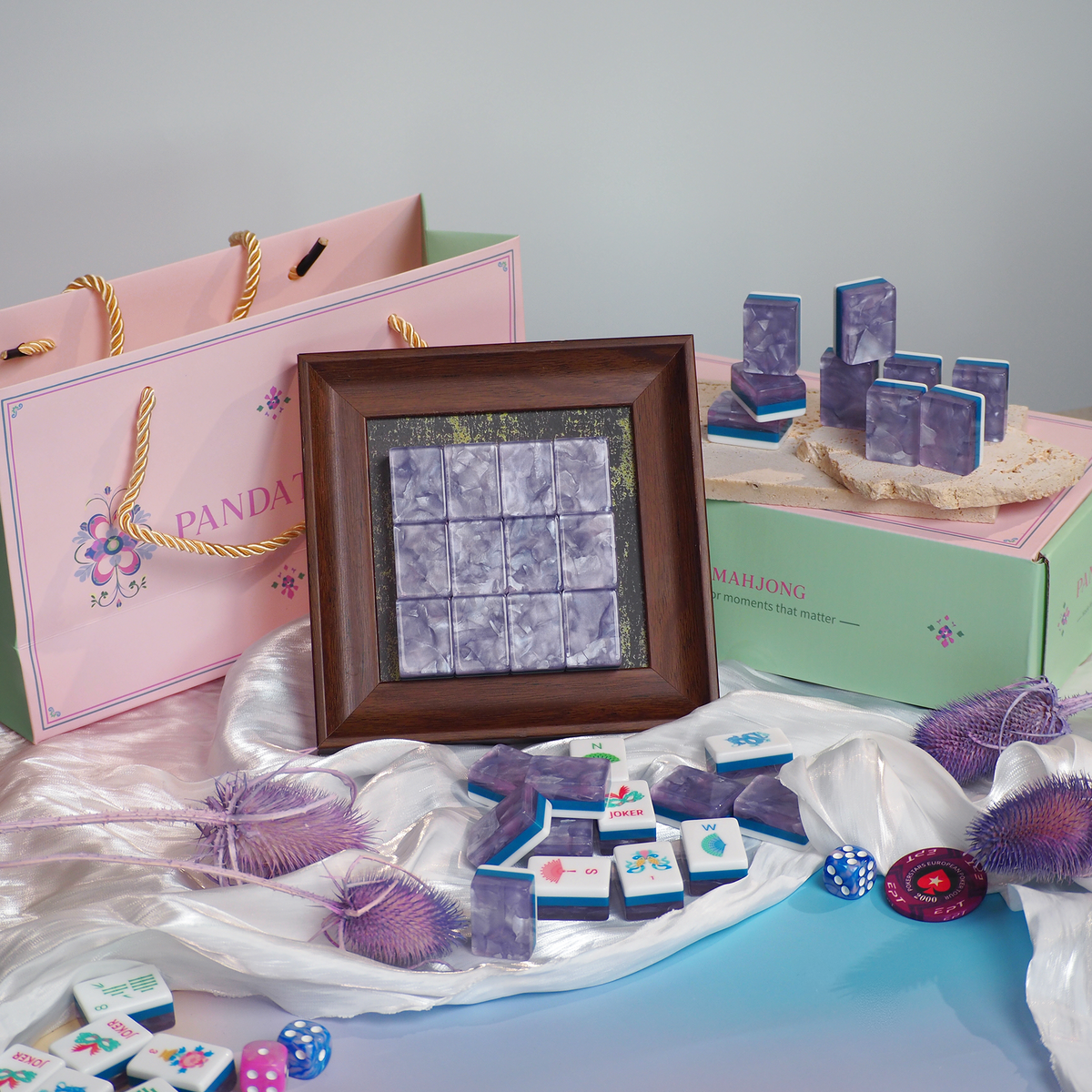 PANDATIME Jade Bloom Mahjong Set - Lavender Cloud