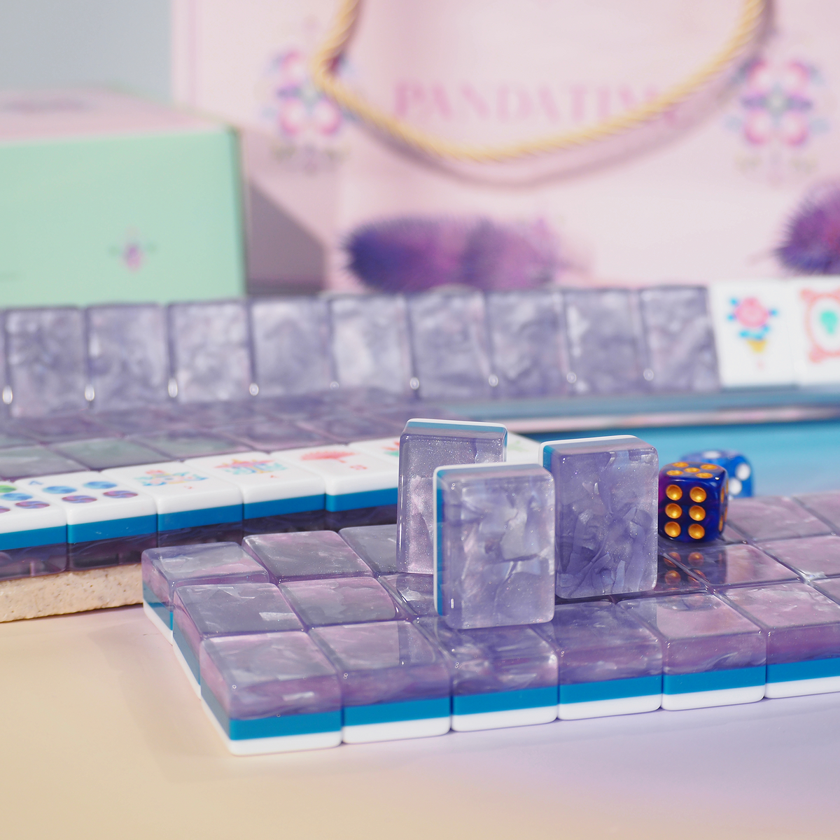 PANDATIME Jade Bloom Mahjong Set - Lavender Cloud