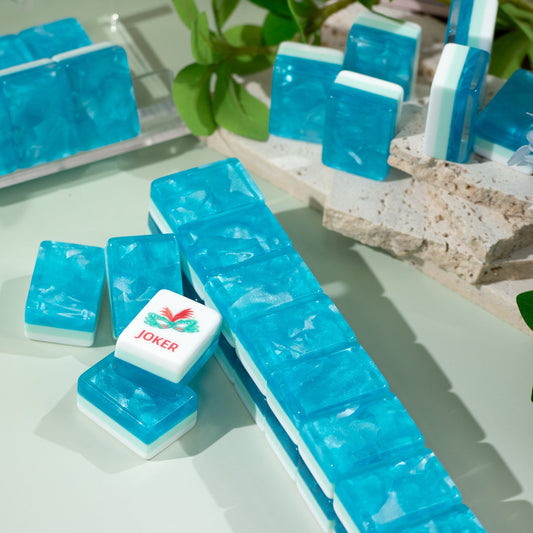 PANDATIME Jade Bloom Mahjong Set - Aqua Lagoon