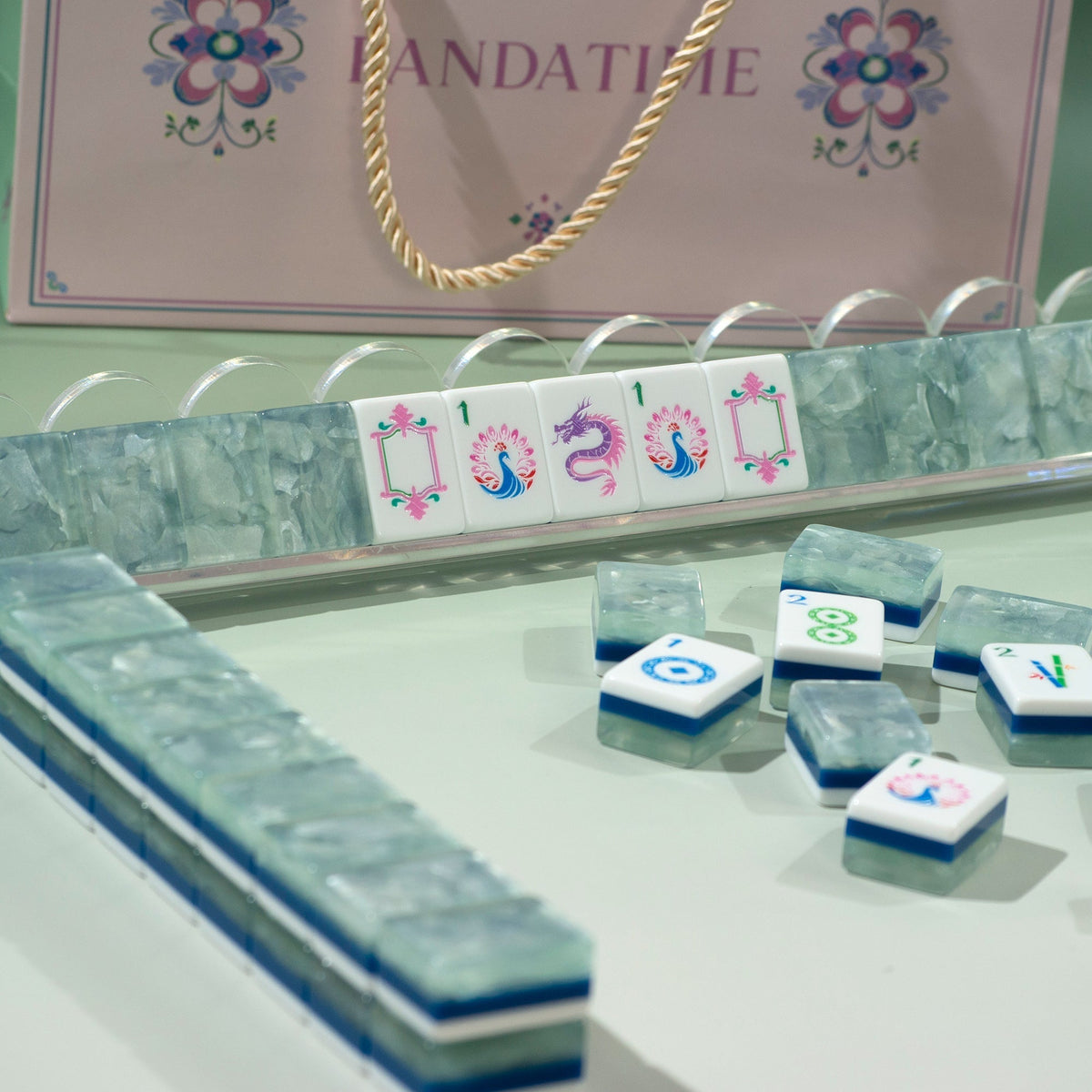 PANDATIME Garden Party Mahjong Set - Moonstone Pearl