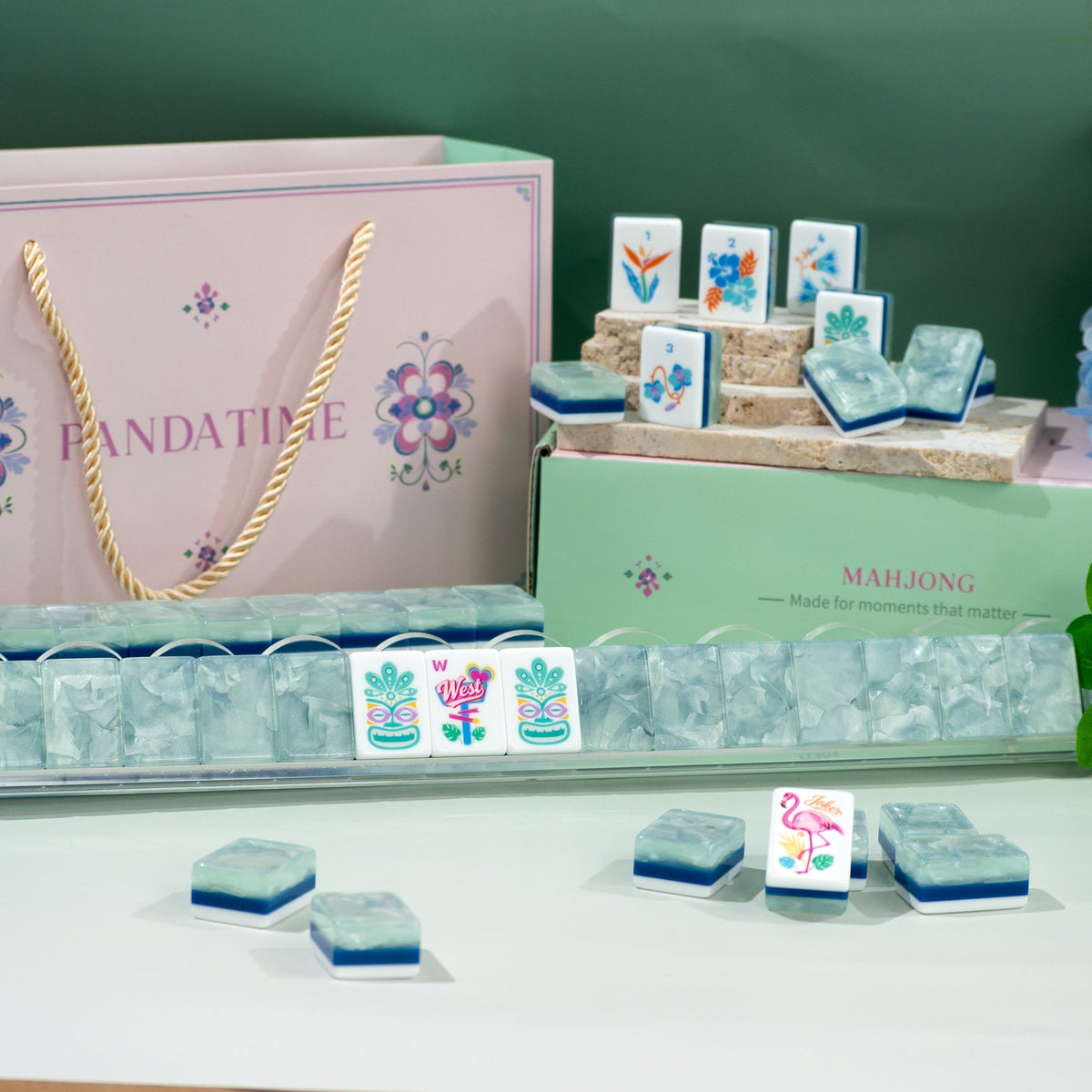 PANDATIME Palm Beach Mahjong Set - Moonstone Pearl