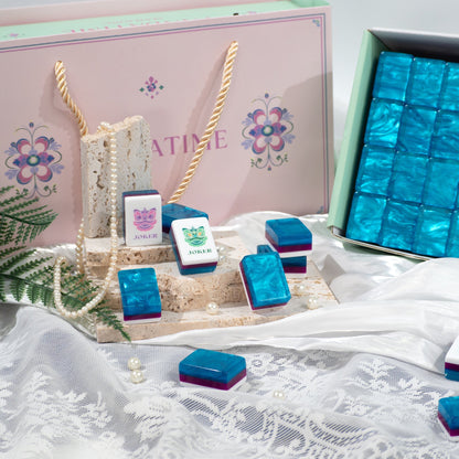 PANDATIME Garden Party Mahjong Set - Sapphire Blue