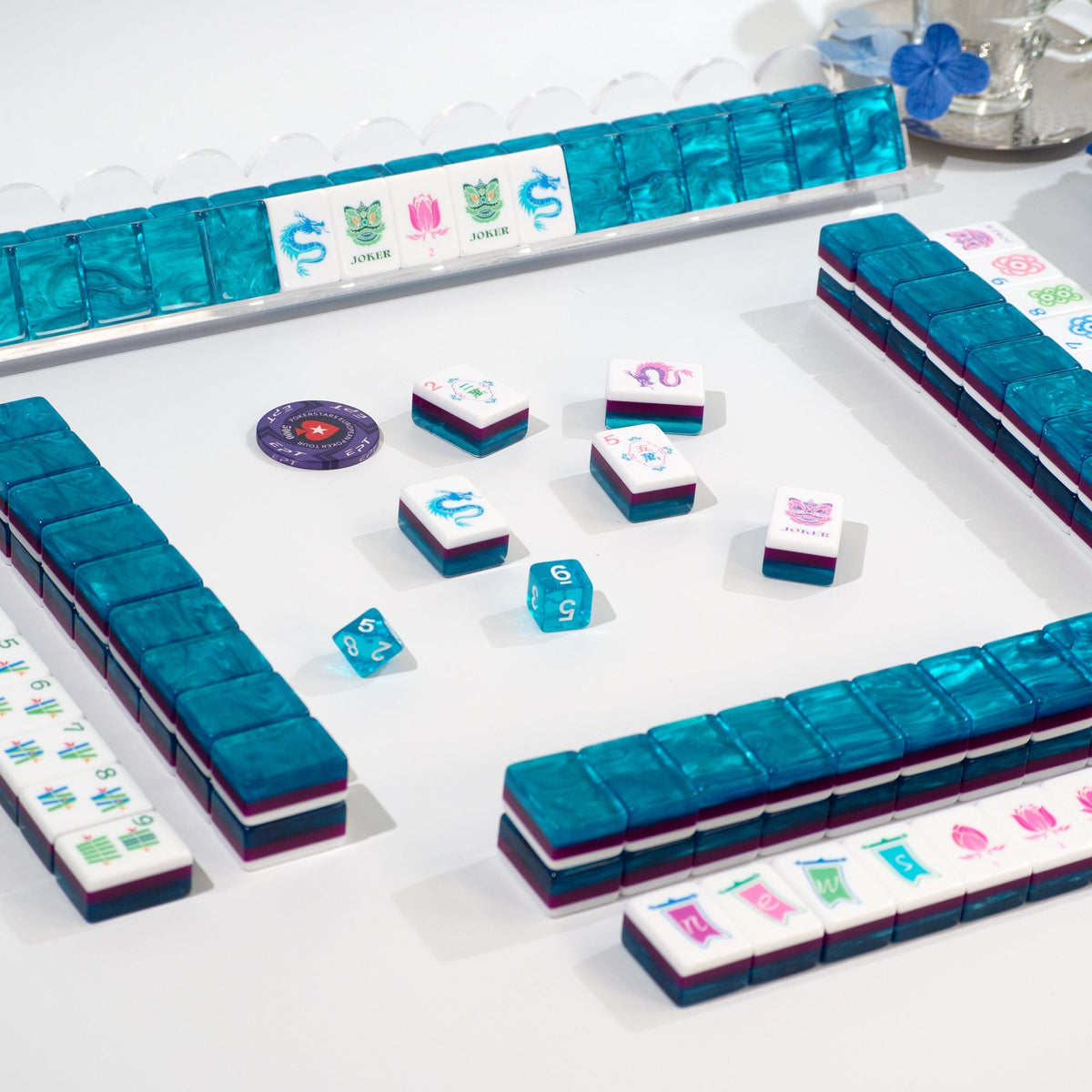 PANDATIME Garden Party Mahjong Set - Sapphire Blue