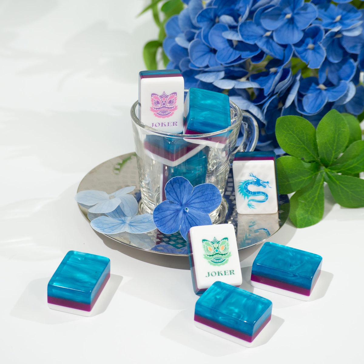 PANDATIME Garden Party Mahjong Set - Sapphire Blue